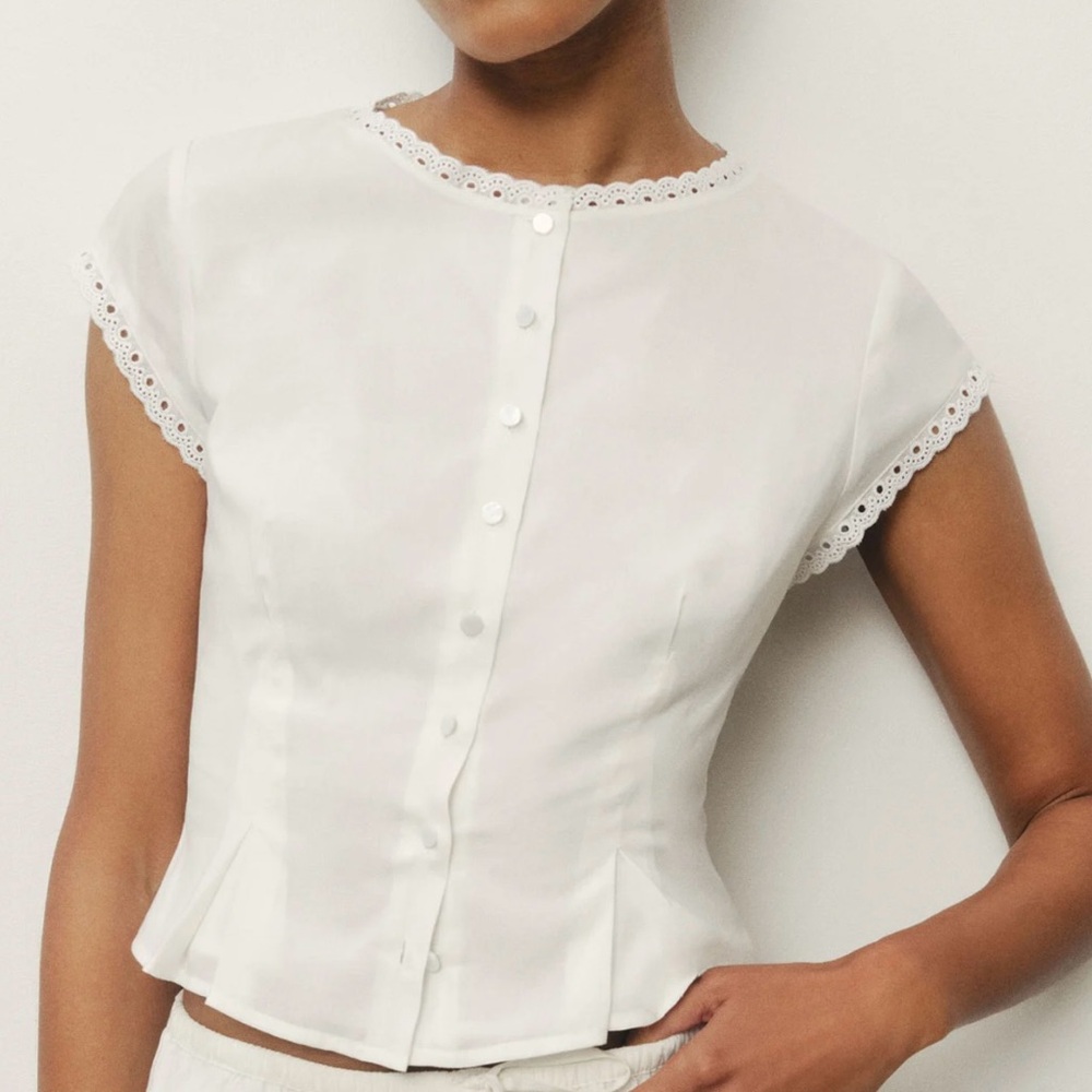 Reformation White Lace Trim Blouse